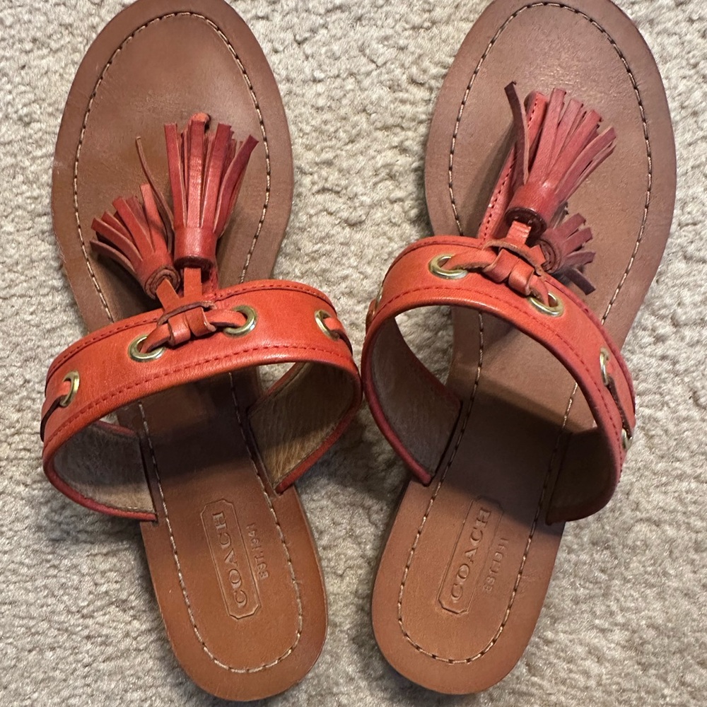 Coach Red Sandals with Tassel Accents